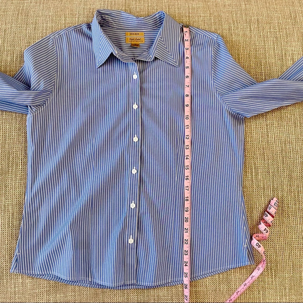 Investments No Iron Blue and White Striped Blouse Sz 16